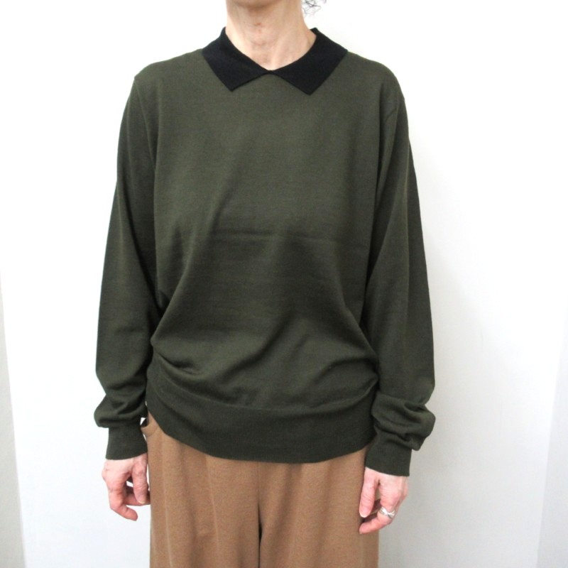 Vent d'oest  配色襟付きニットプルオーバー /KH×BK 88A